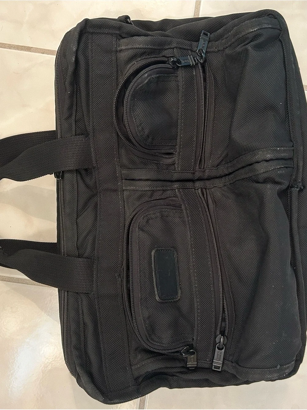 Tumi Black Nylon Laptop Briefcase with Front Zip Pockets